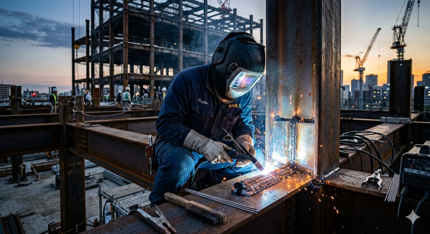 鉄骨の溶接作業員